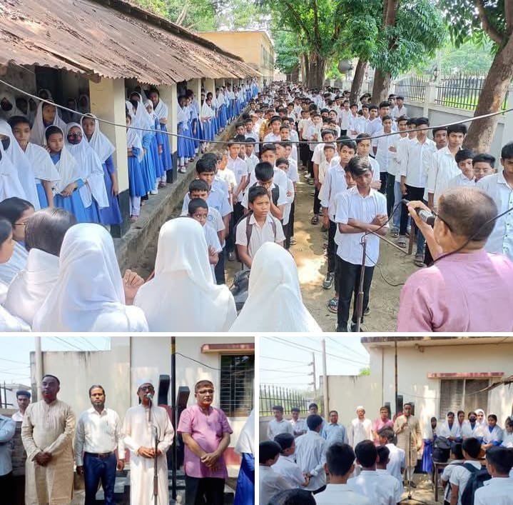 পদুয়া এ.সি.এম উচ্চ বিদ্যালয়ের প্রাত্যহিক অ্যাসেম্বলিতে নবগঠিত এডহক কমিটির দিকনির্দেশনা প্রদান