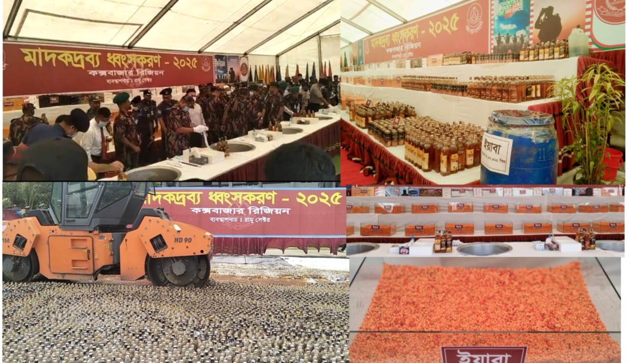 কক্সবাজারে এক হাজার ৩২২ কোটি টাকার মাদক ধ্বংস ।